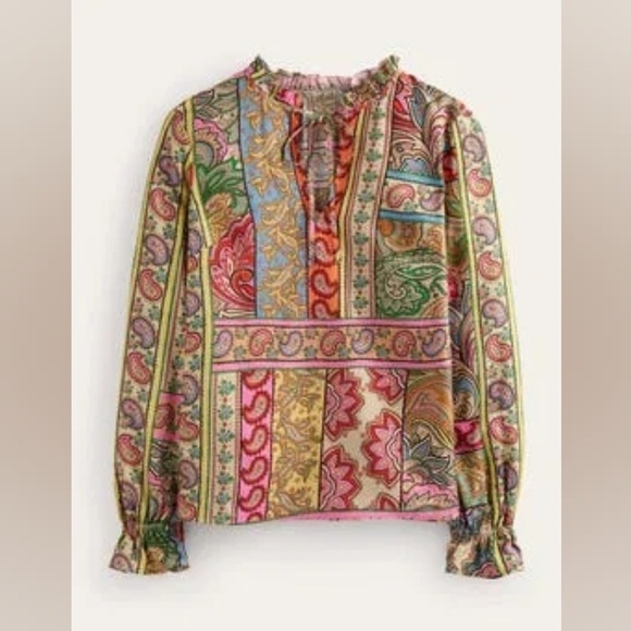 BODEN Romantic Top Women Colorful Blouse Size 2 Silk And Viscose Fabric Loose - Picture 5 of 15
